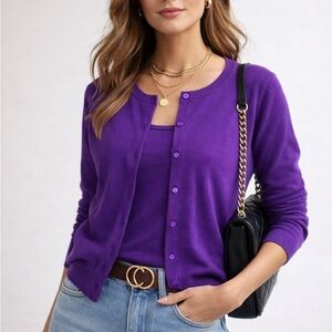 Talbots Vibrant Purple Cardigan Sweater
